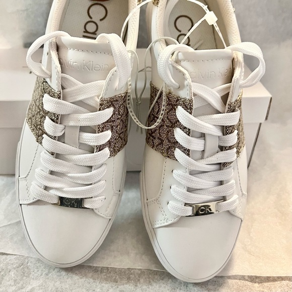 Brand New Calvin Klein White and Gold Patterned Sneakers, 8M - Picture 4 of 10